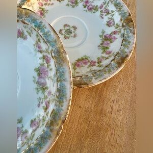 Vintage Haviland Limoges Schleiger 271A Rose Swags Knots Double Gold Saucers